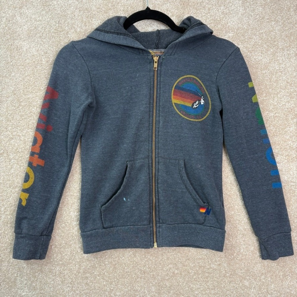 AVIATOR NATION Zip Up Hoodie Youth Kid's Size 8 Gray Logo FLAWS